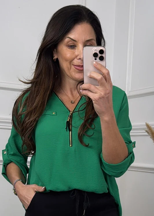 Jocasta Green Zip Detail Top - Image 2