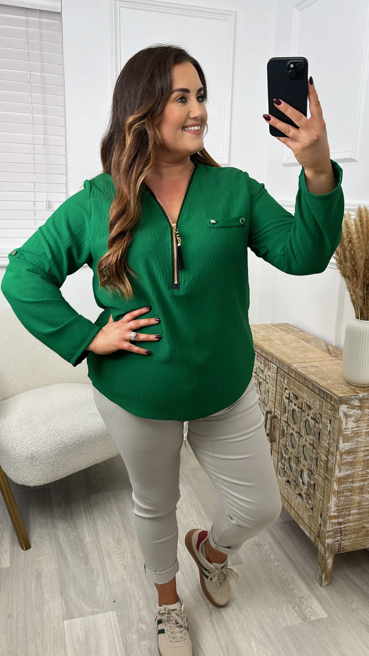 Jocasta Green Zip Detail Top - Image 4