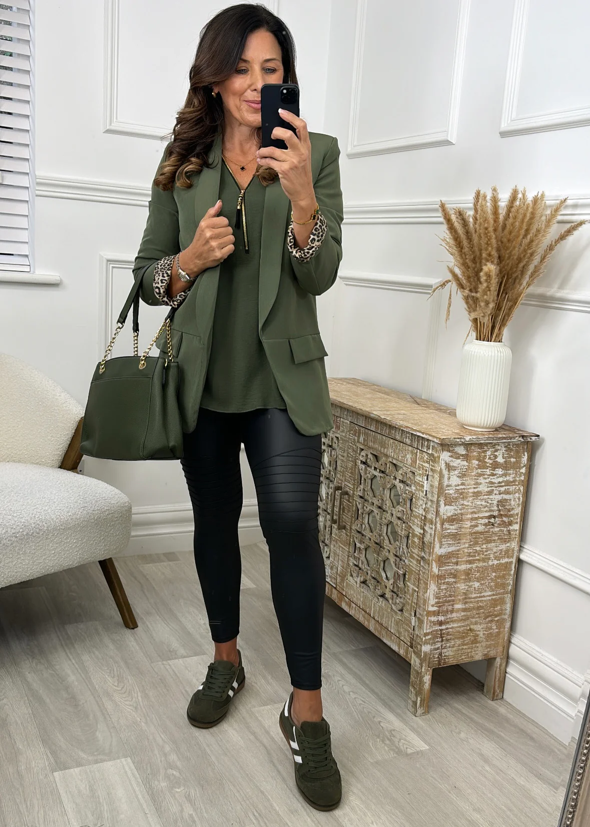 Jocasta Khaki Zip Detail Top - Image 3