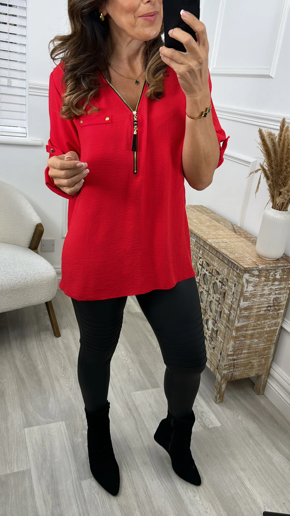 Jocasta Red Zip Detail Top - Image 3