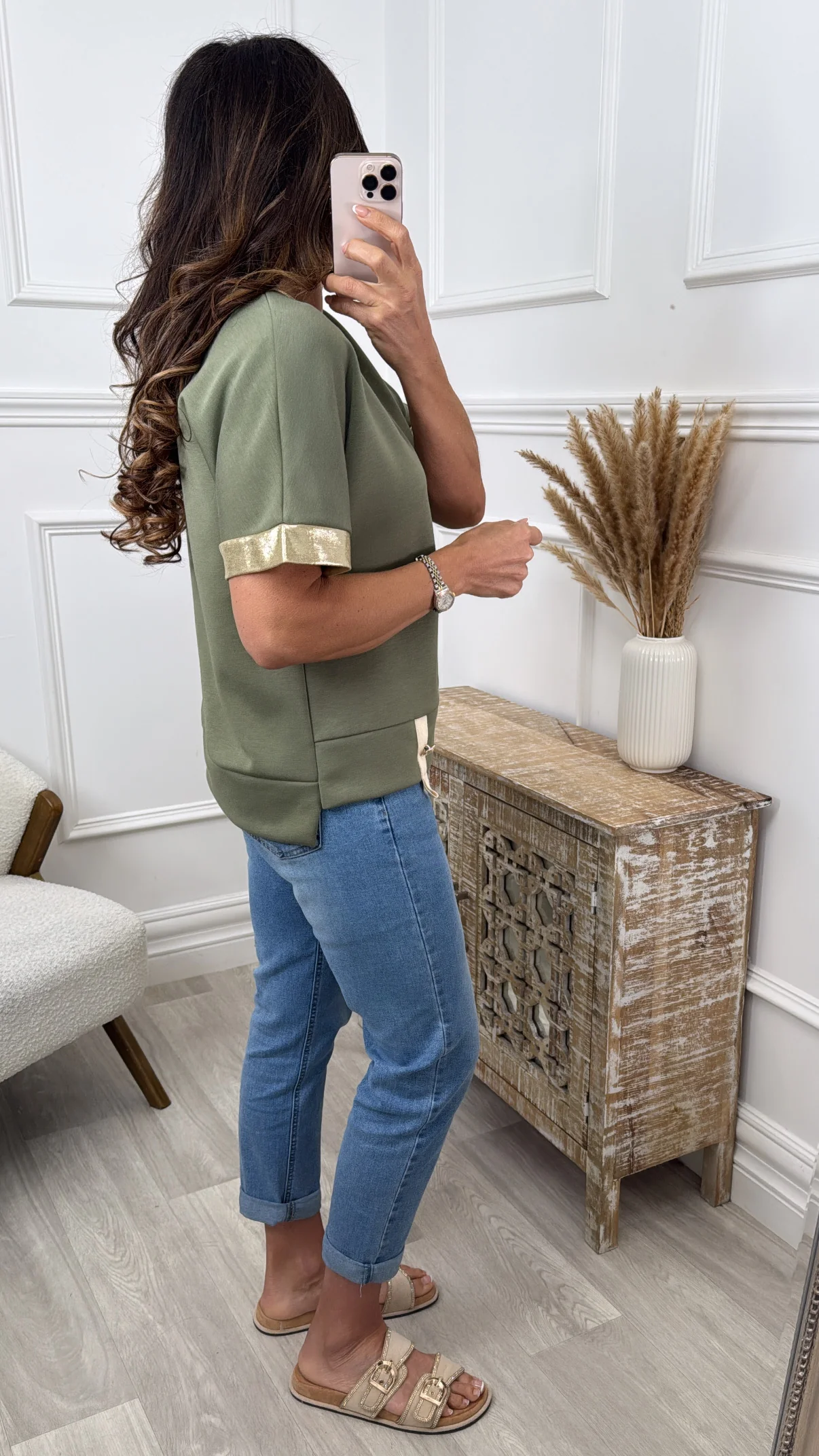 Josephine Khaki Golden Trim Top - Image 2