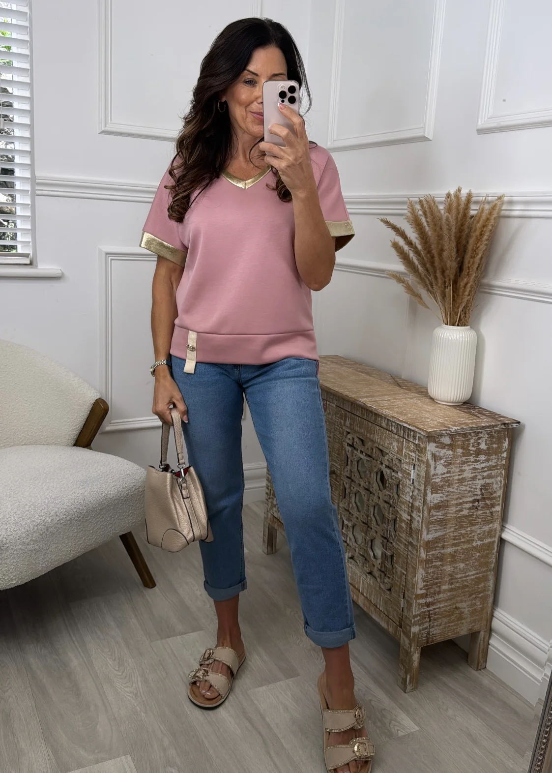 Josephine Pale Pink Golden Trim Top - Image 2