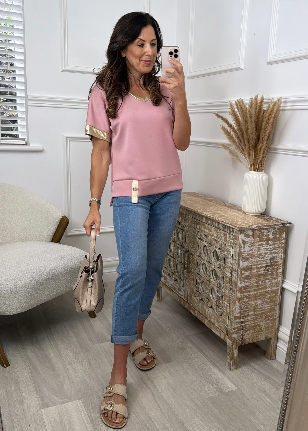 Josephine Pale Pink Golden Trim Top - Image 5