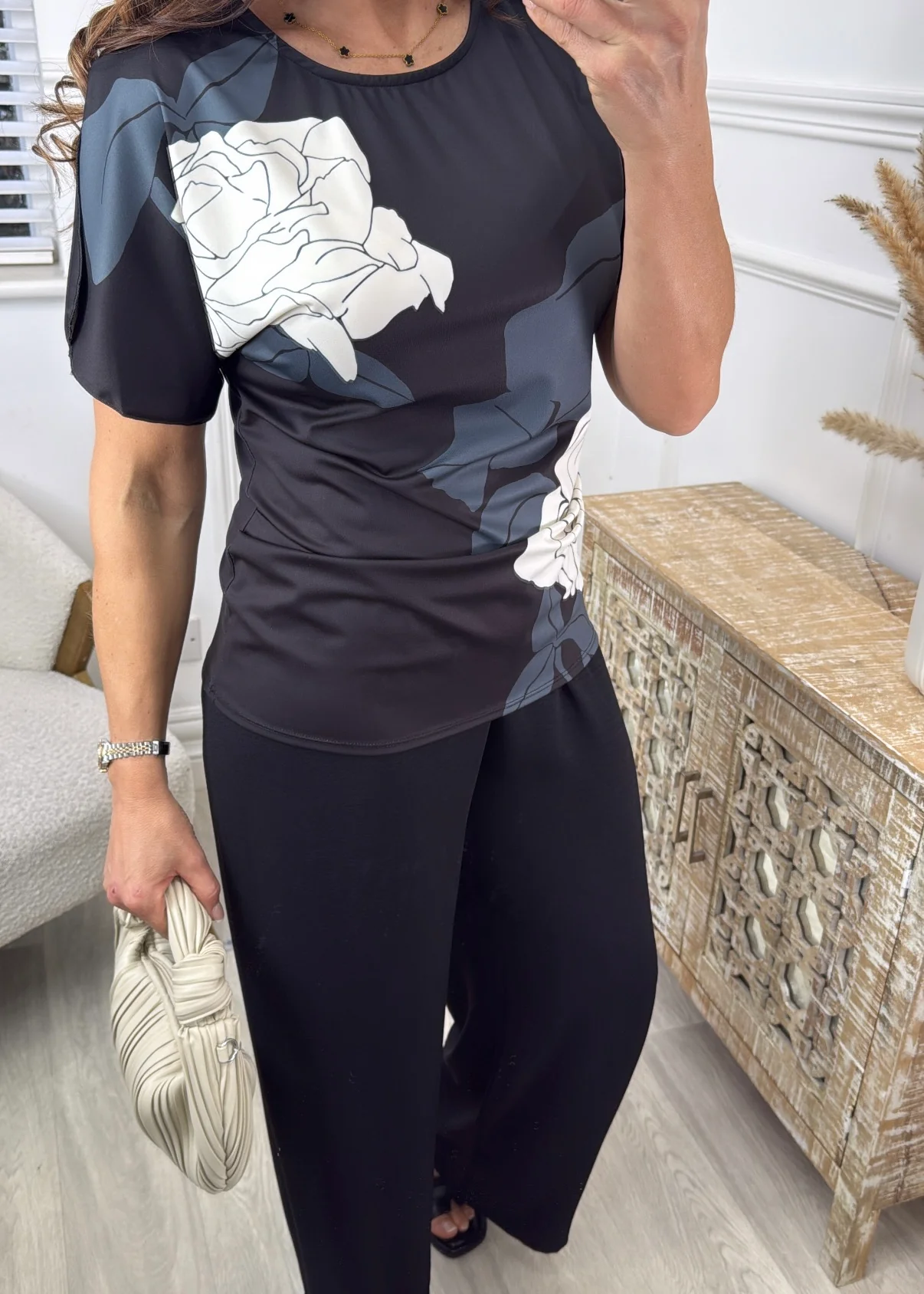 Josetta Black Floral Top Set - Image 3