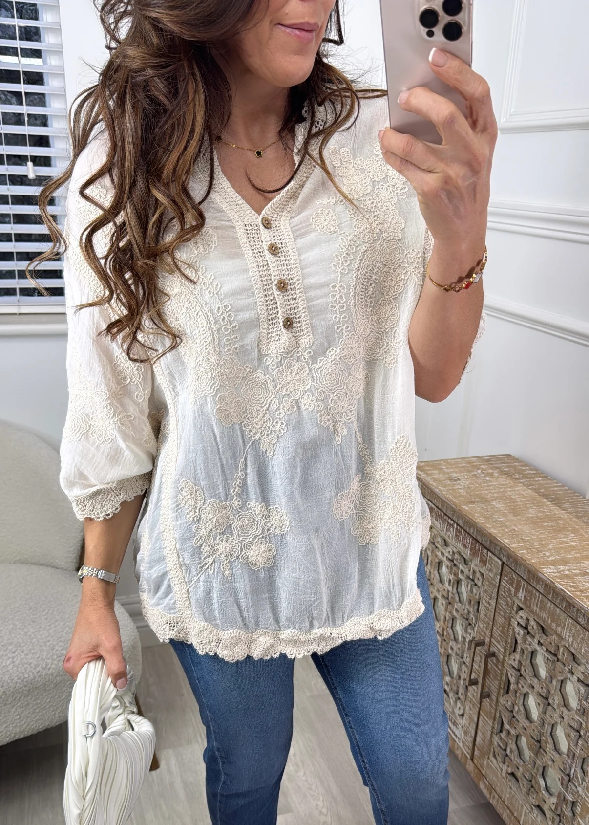 Joslyn Beige Broderie Blouse - Image 2