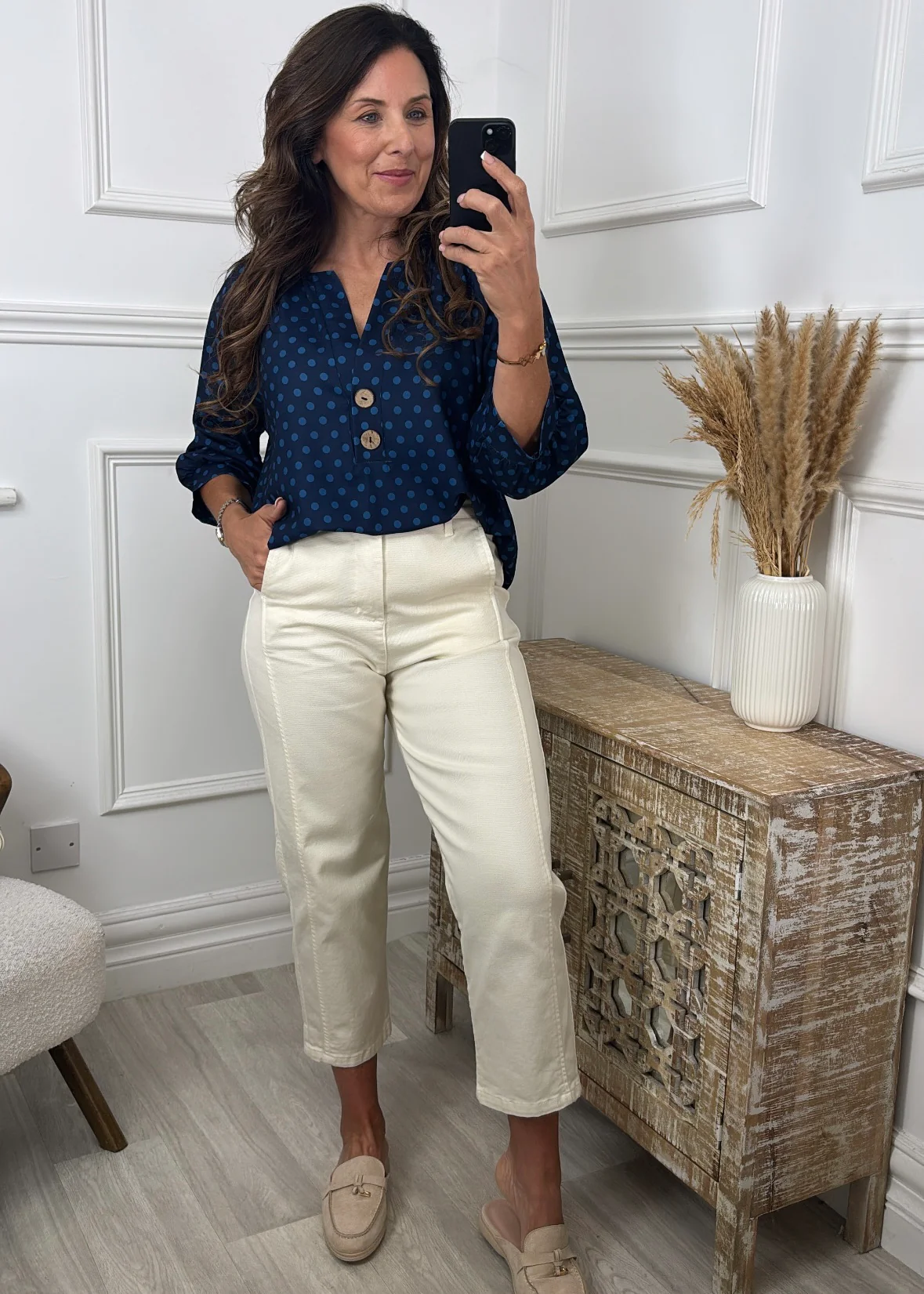 Judy Navy Polka Dot Blouse - Image 3