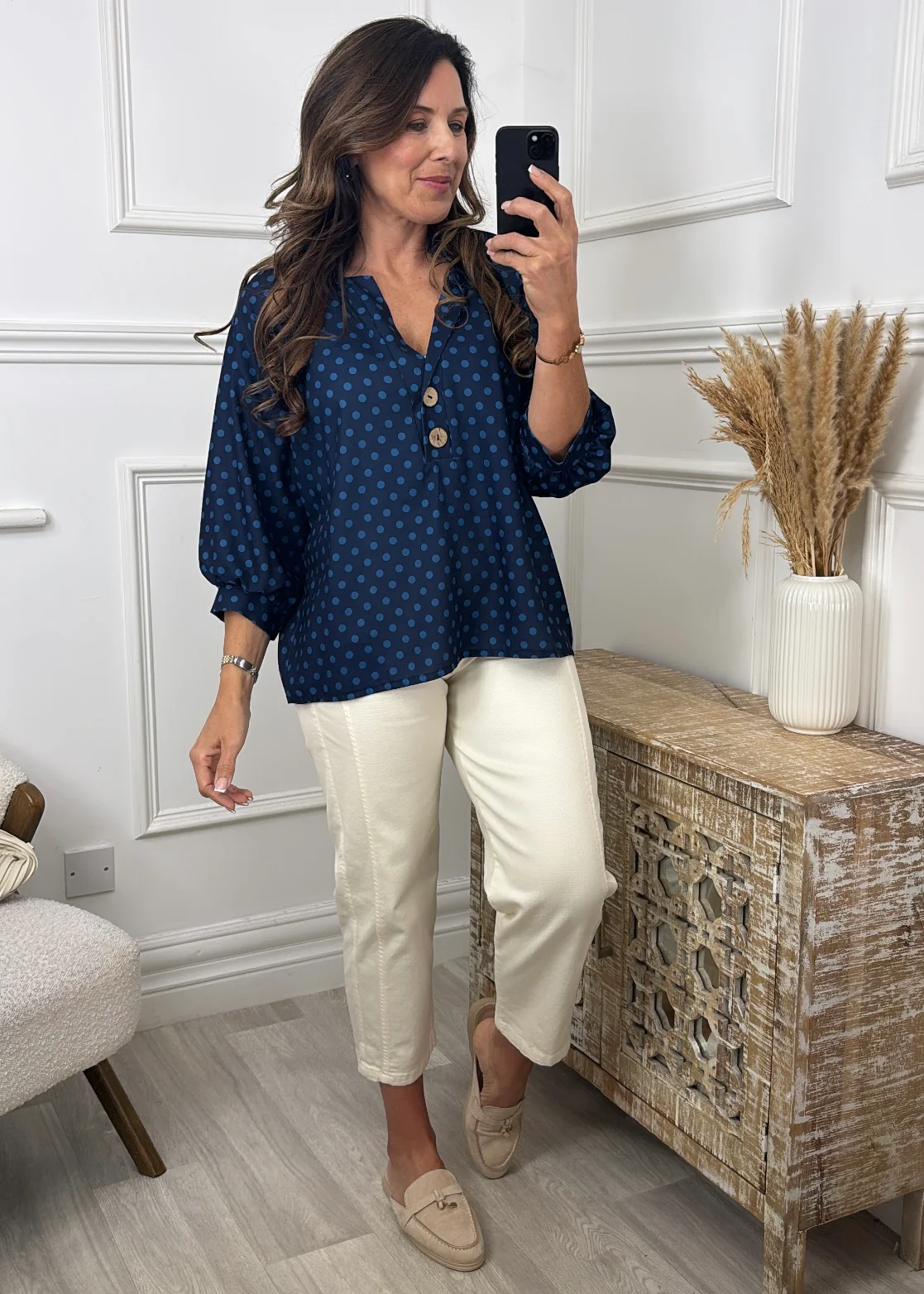 Judy Navy Polka Dot Blouse - Image 4