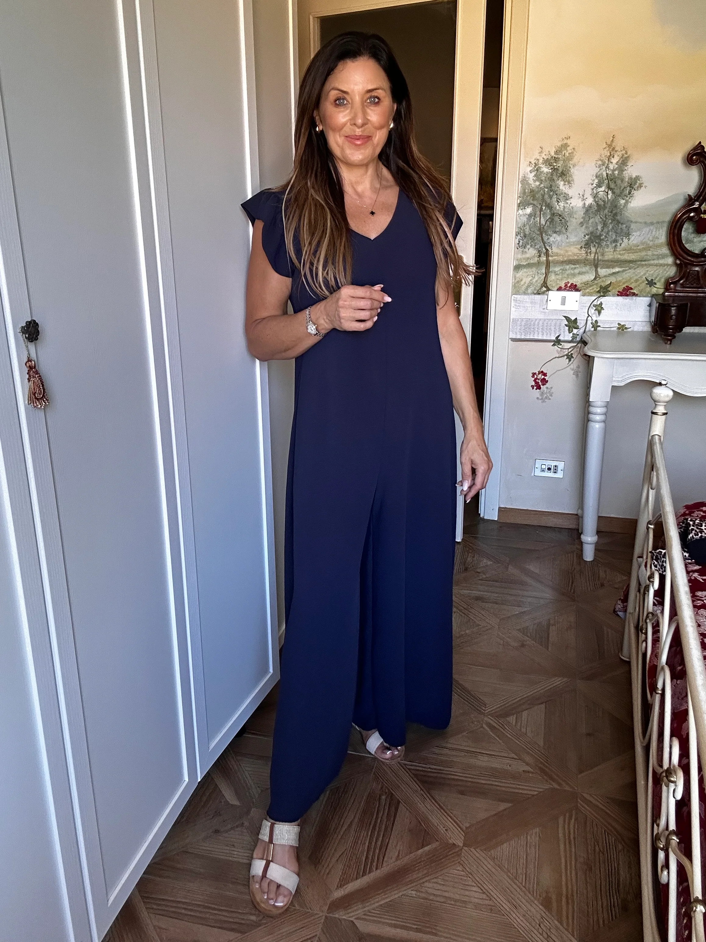 Justine Navy Frill Sleeve Jumpsuit - Image 3