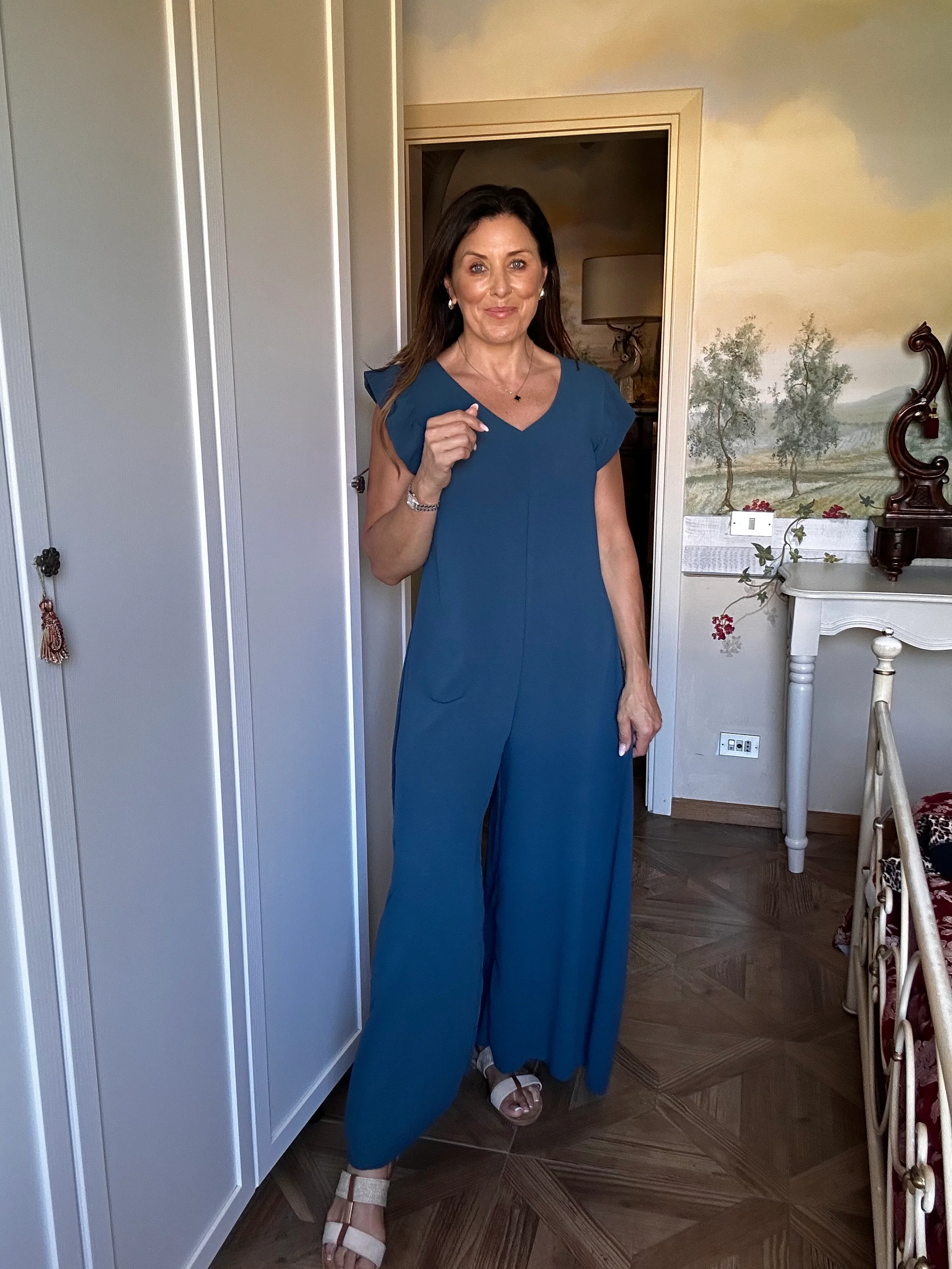 Justine Teal Frill Sleeve Jumpsuit - Image 3