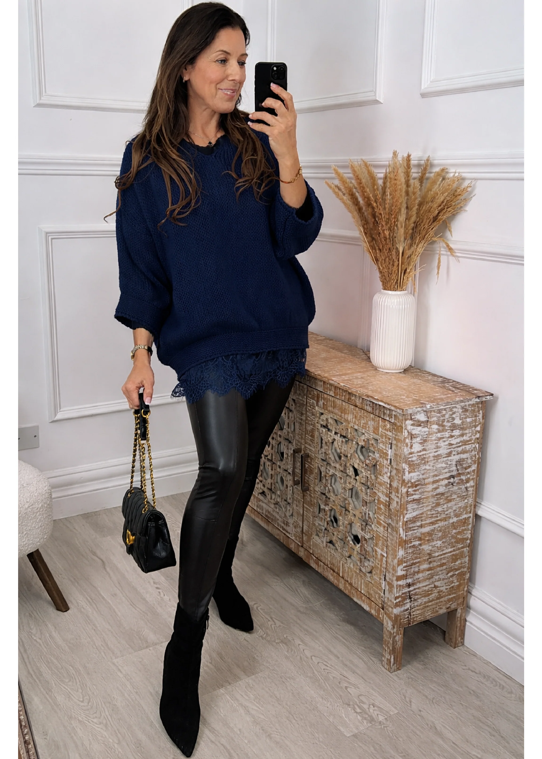 Kimber Navy Lace Hem Jumper
