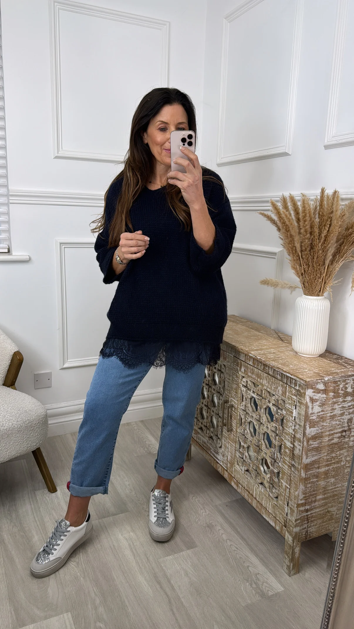 Kimber Navy Lace Hem Jumper - Image 3