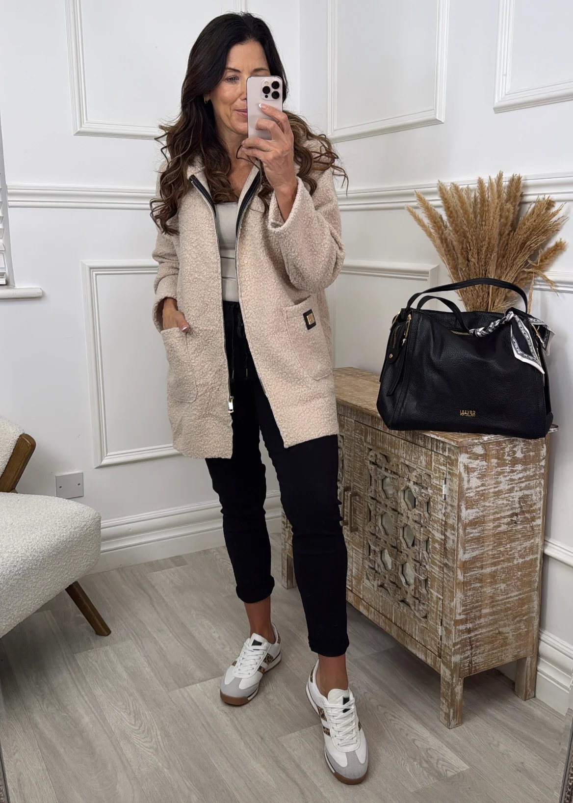 Kylie Beige Hooded Coatigan - Image 3