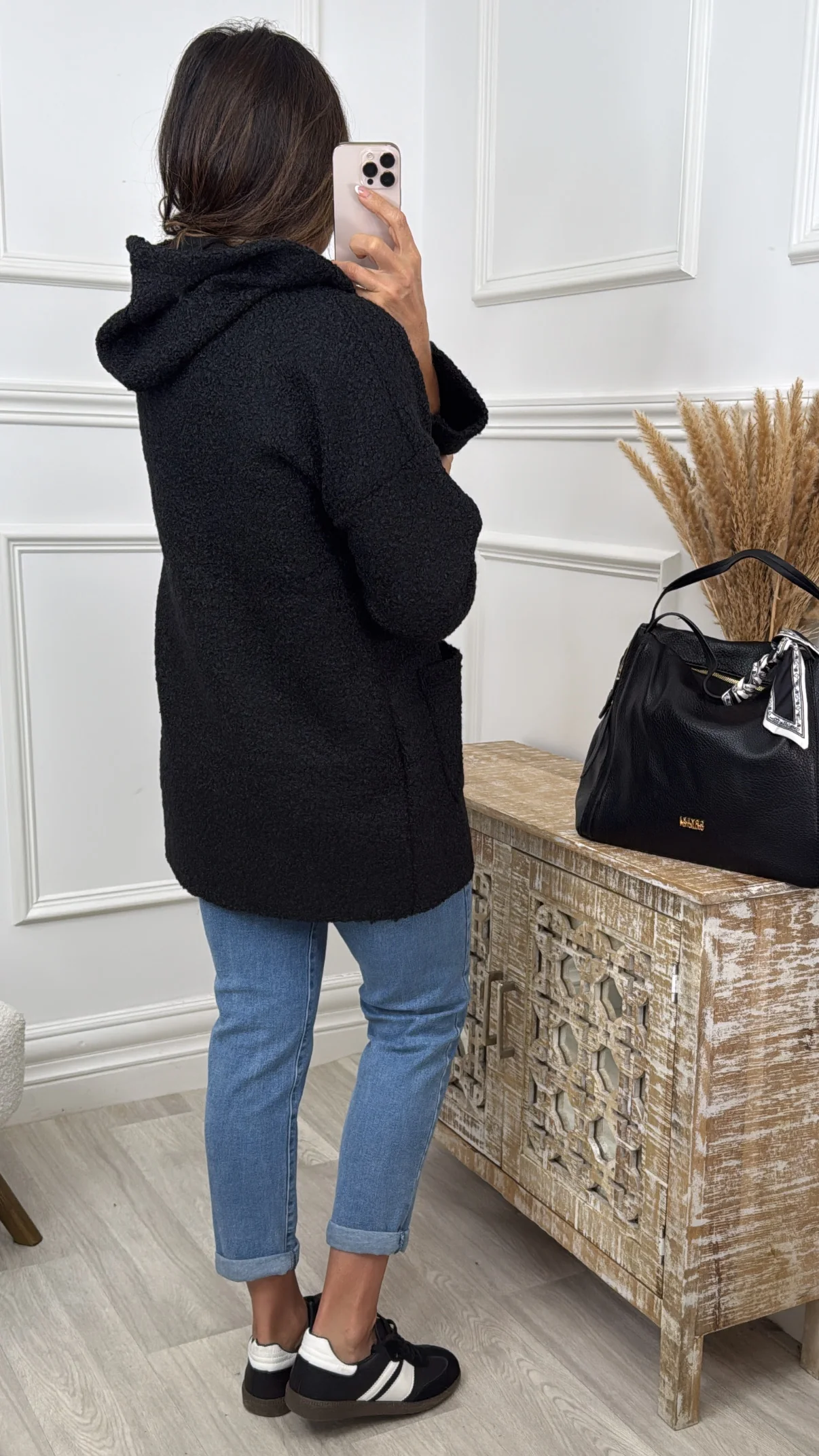 Kylie Black Hooded Coatigan - Image 2