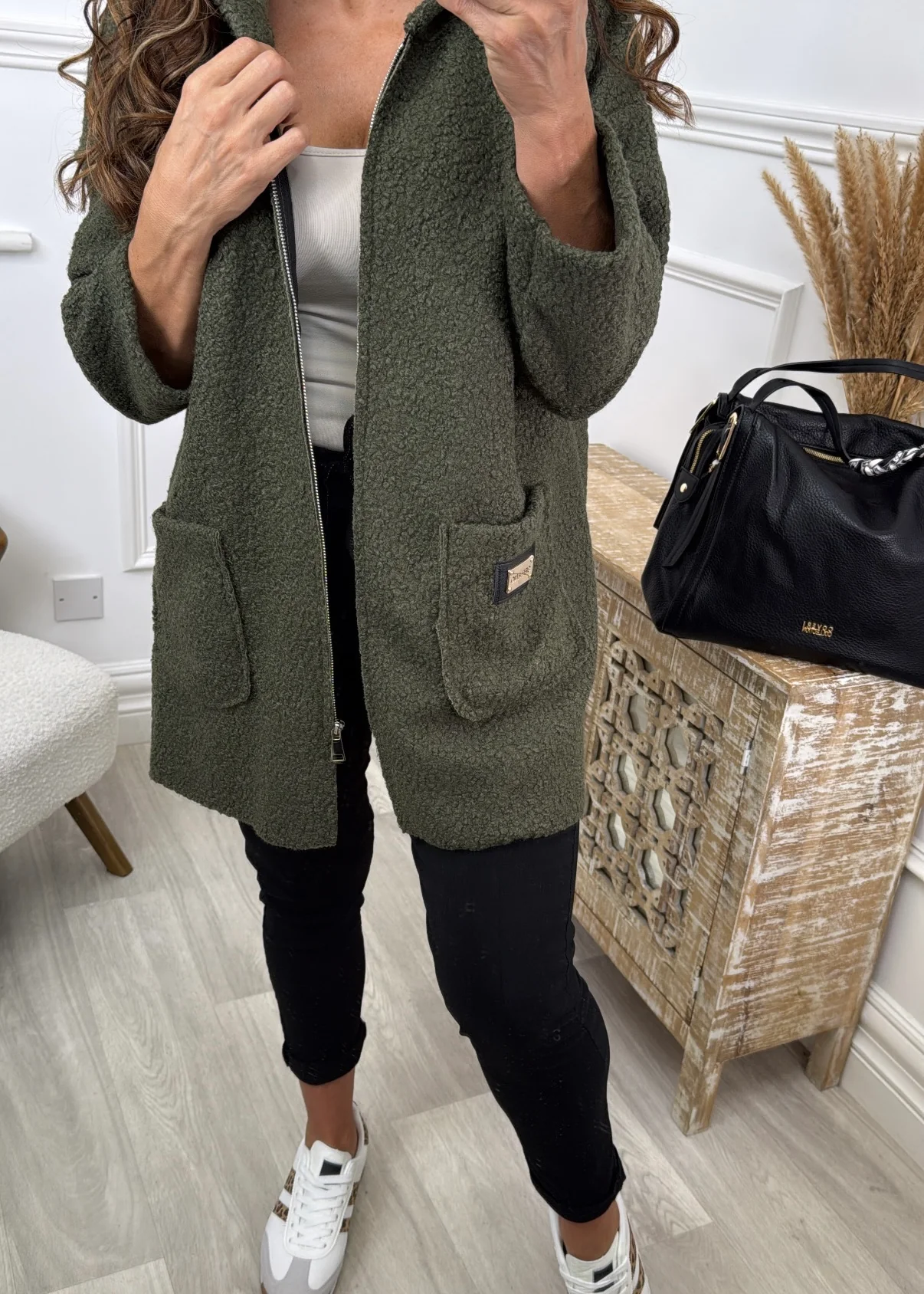 Kylie Khaki Hooded Coatigan - Image 3