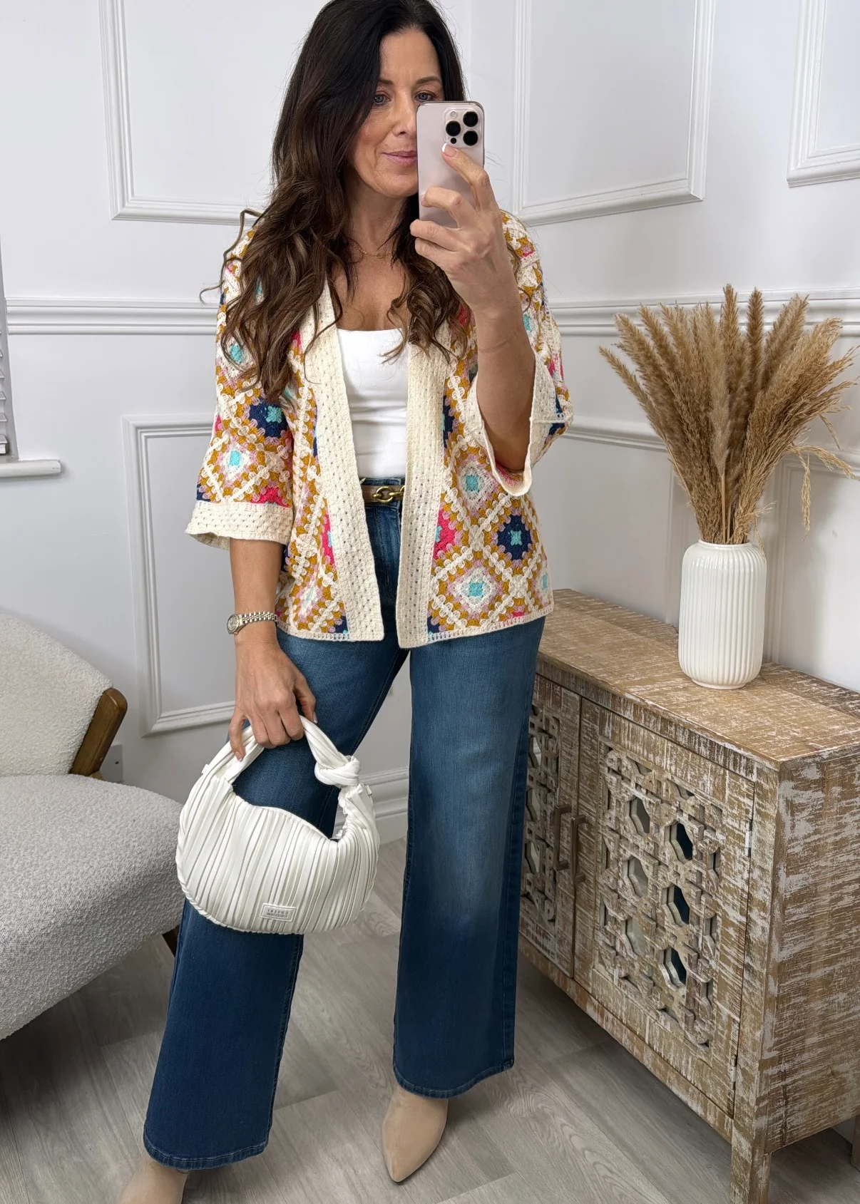 Kym Mustard Crochet Knit Cardigan - Image 3