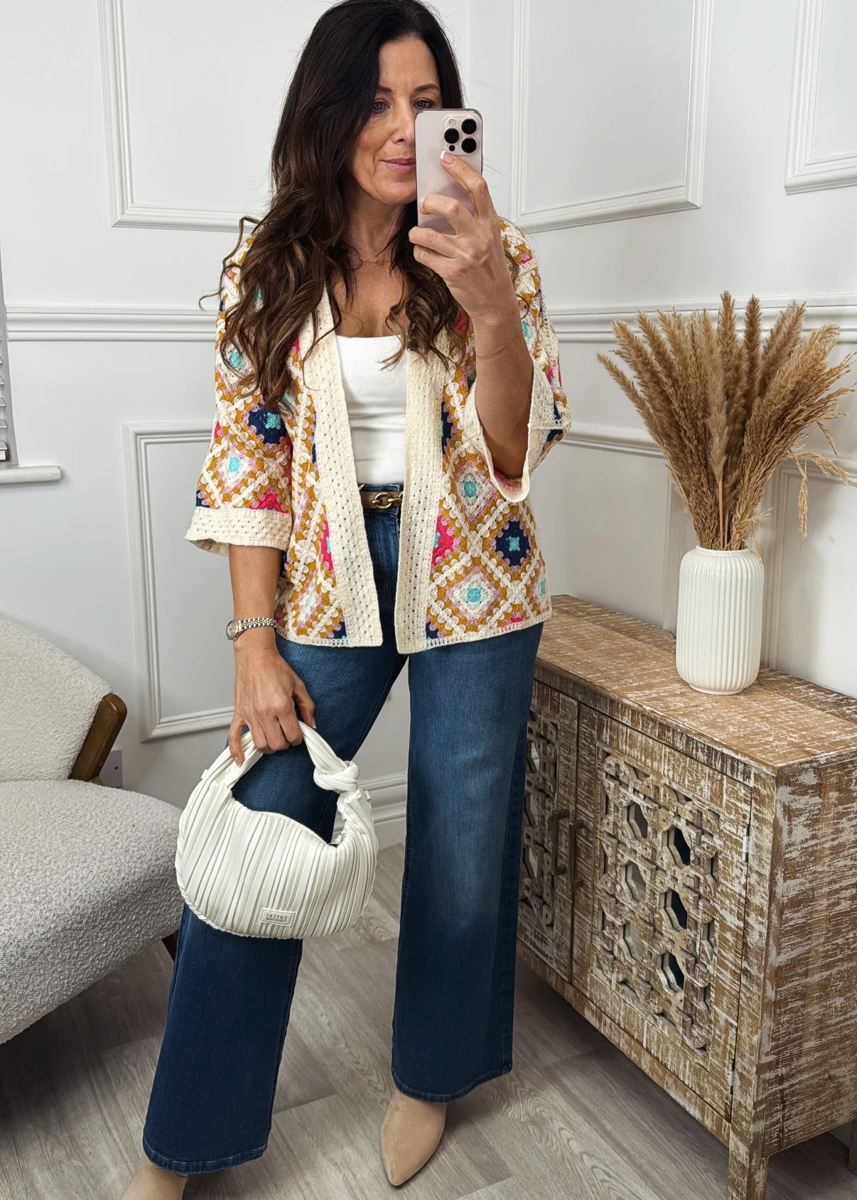 Kym Mustard Crochet Knit Cardigan - Image 4