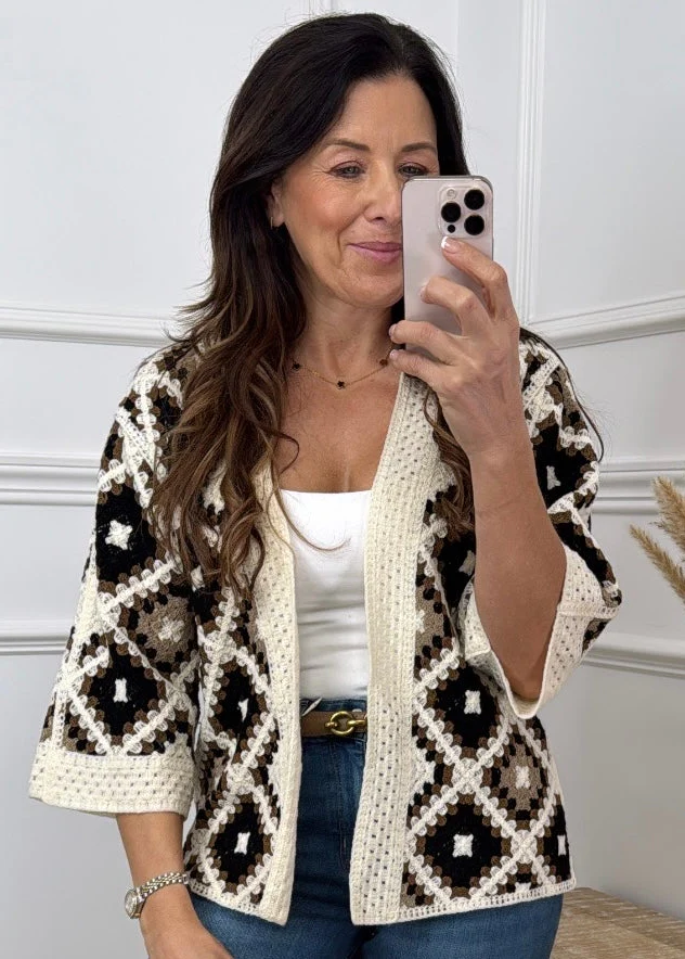 Kym Taupe Crochet Knit Cardigan