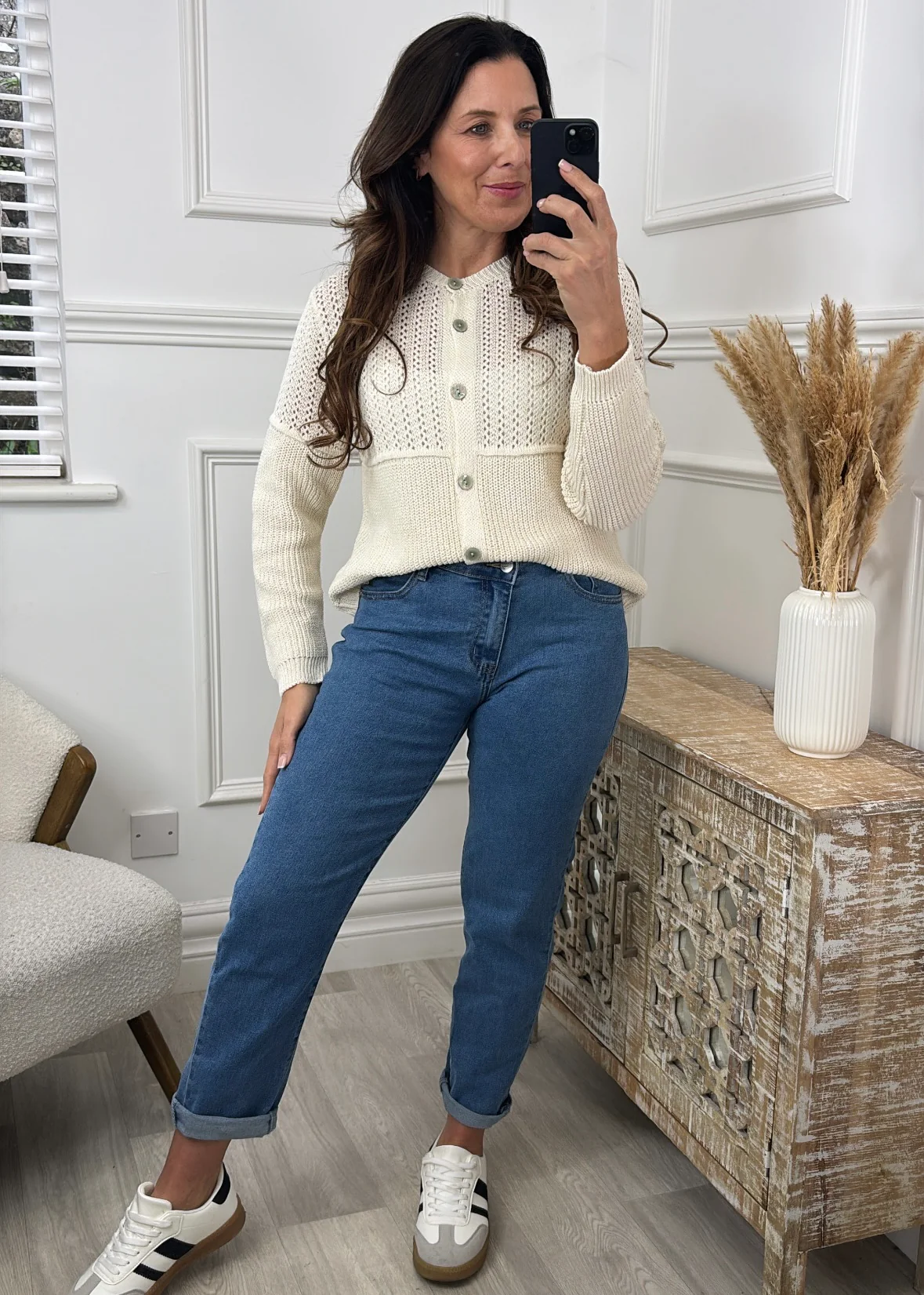 Lainey Cream Open Stitch Knit Cardigan