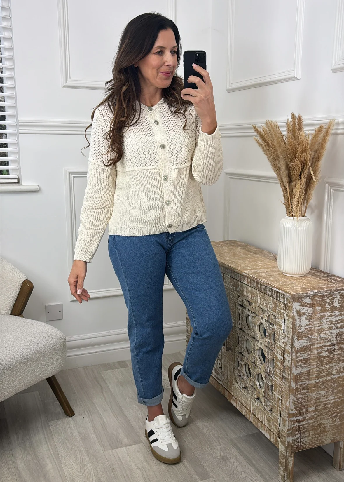 Lainey Cream Open Stitch Knit Cardigan - Image 2