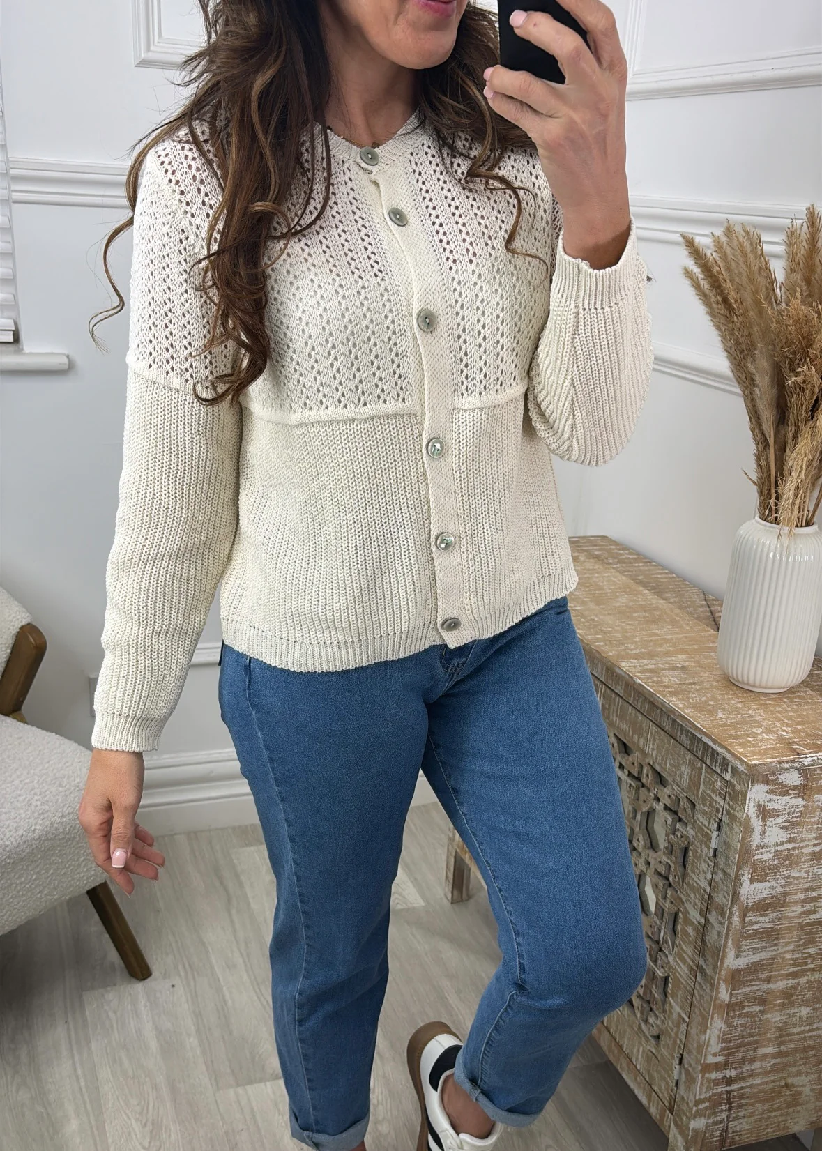 Lainey Cream Open Stitch Knit Cardigan - Image 3