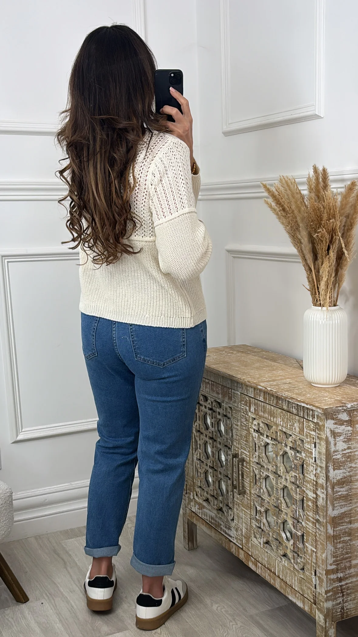 Lainey Cream Open Stitch Knit Cardigan - Image 4