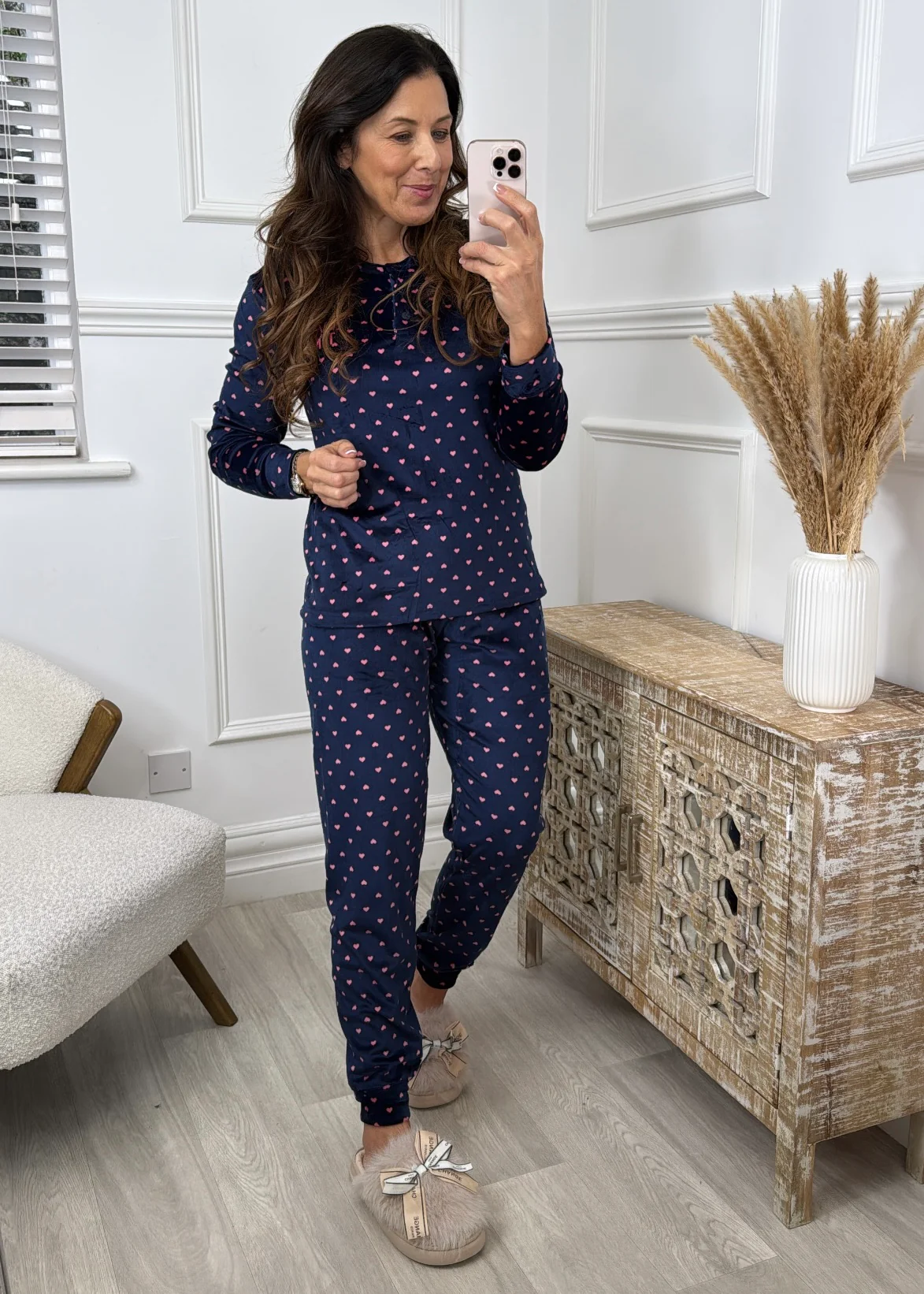 Larson Navy Heart Print Velour Pajama - Image 2