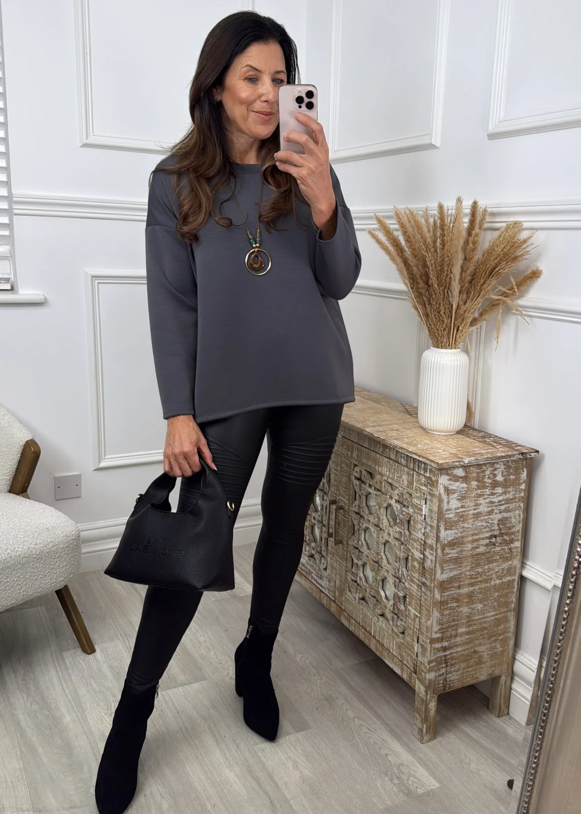 Laure Grey Longline Necklace Top