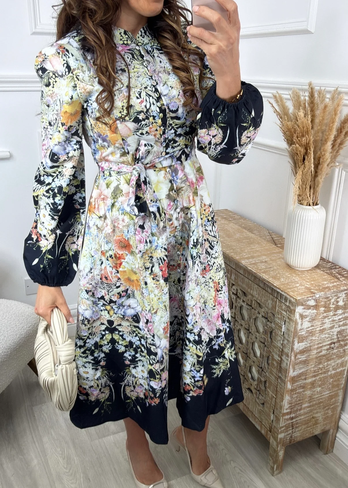 Lavinia Black Floral Midi Dress - Image 3