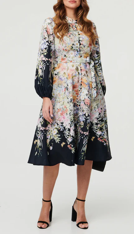 Lavinia Black Floral Midi Dress - Image 7