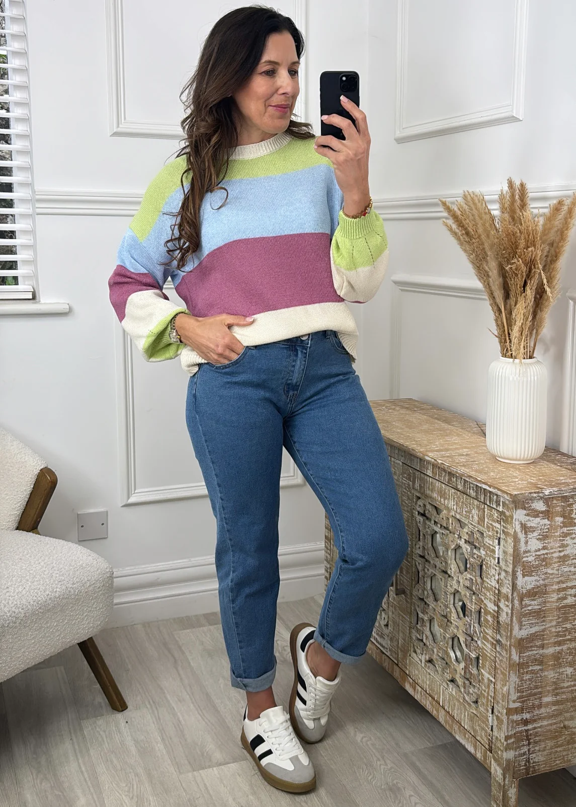 Layla Lime Wide Stripe Jumper - Image 2