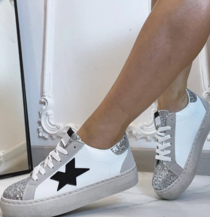 Leandra White Glitter Upper Trainers - Image 2