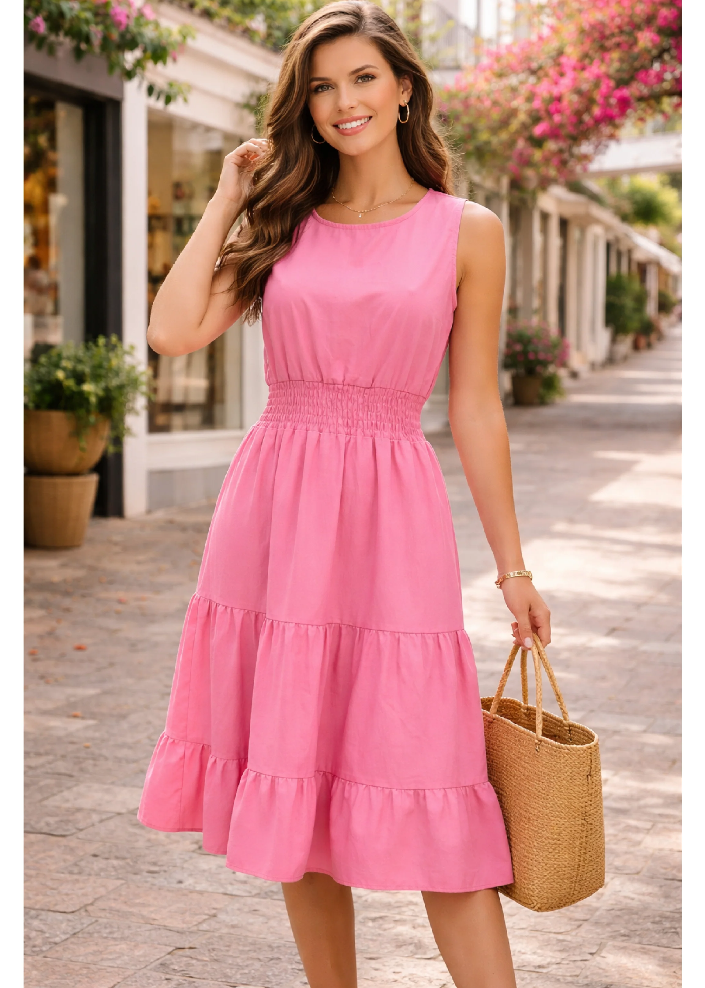 Violeta Pink Tiered Midi Dress - Image 3