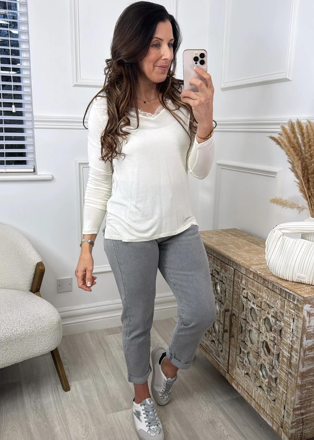 Leni Offwhite Lace Trim Neck  Top - Image 2