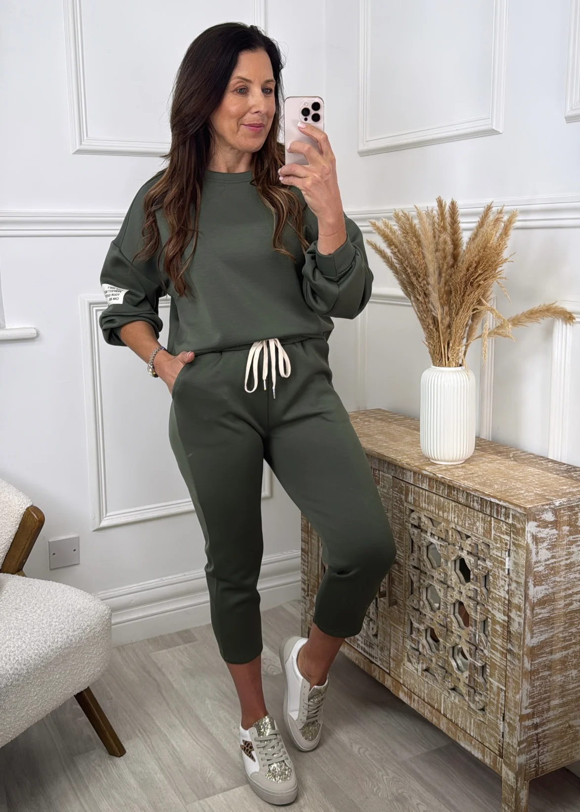 Liana Khaki Dropped Sleeve Sweatshirt Set - Image 2