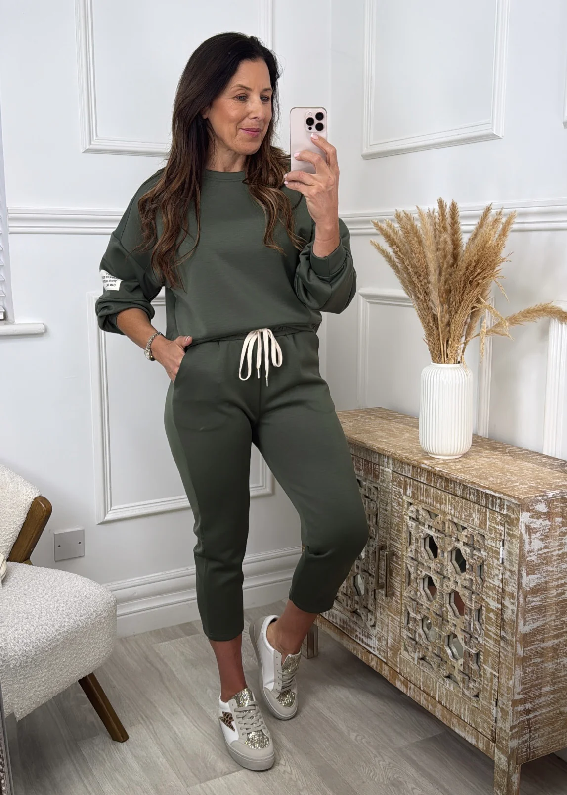 Liana Khaki Dropped Sleeve Sweatshirt Set - Image 3