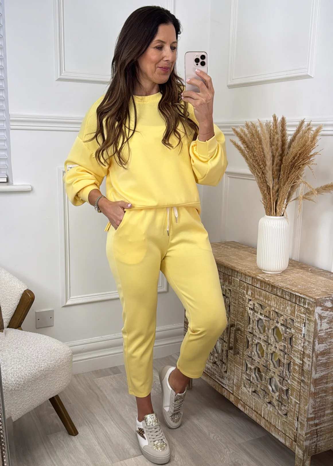 Liana Yellow Dropped Sleeved Sweatshirt Set - Image 4