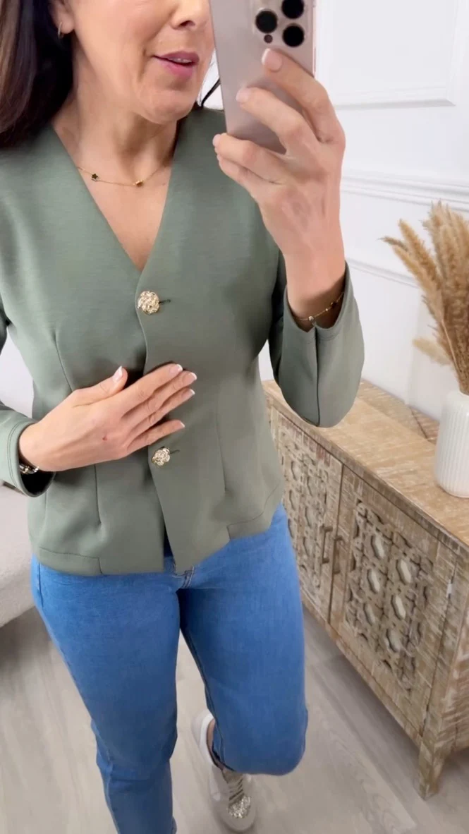 Lilit Khaki Gold Button Cardigan - Image 5