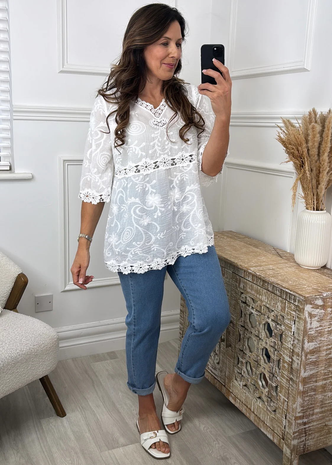 Romina White Broderie Blouse - Image 3