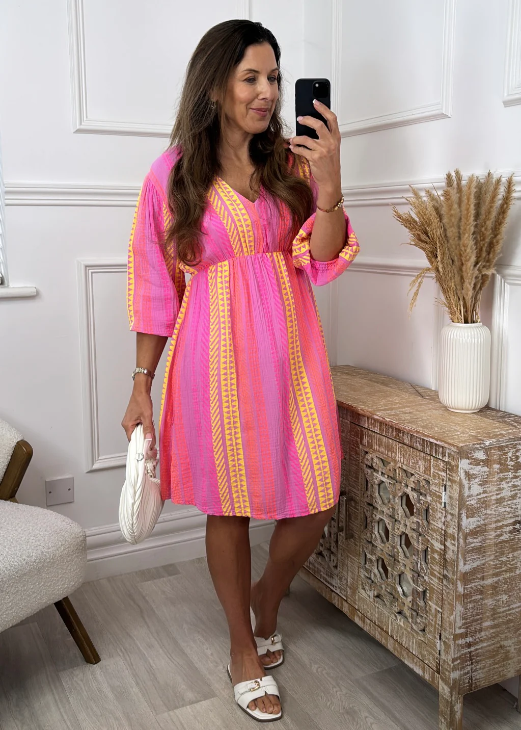 Lori Pink V Neck Dress