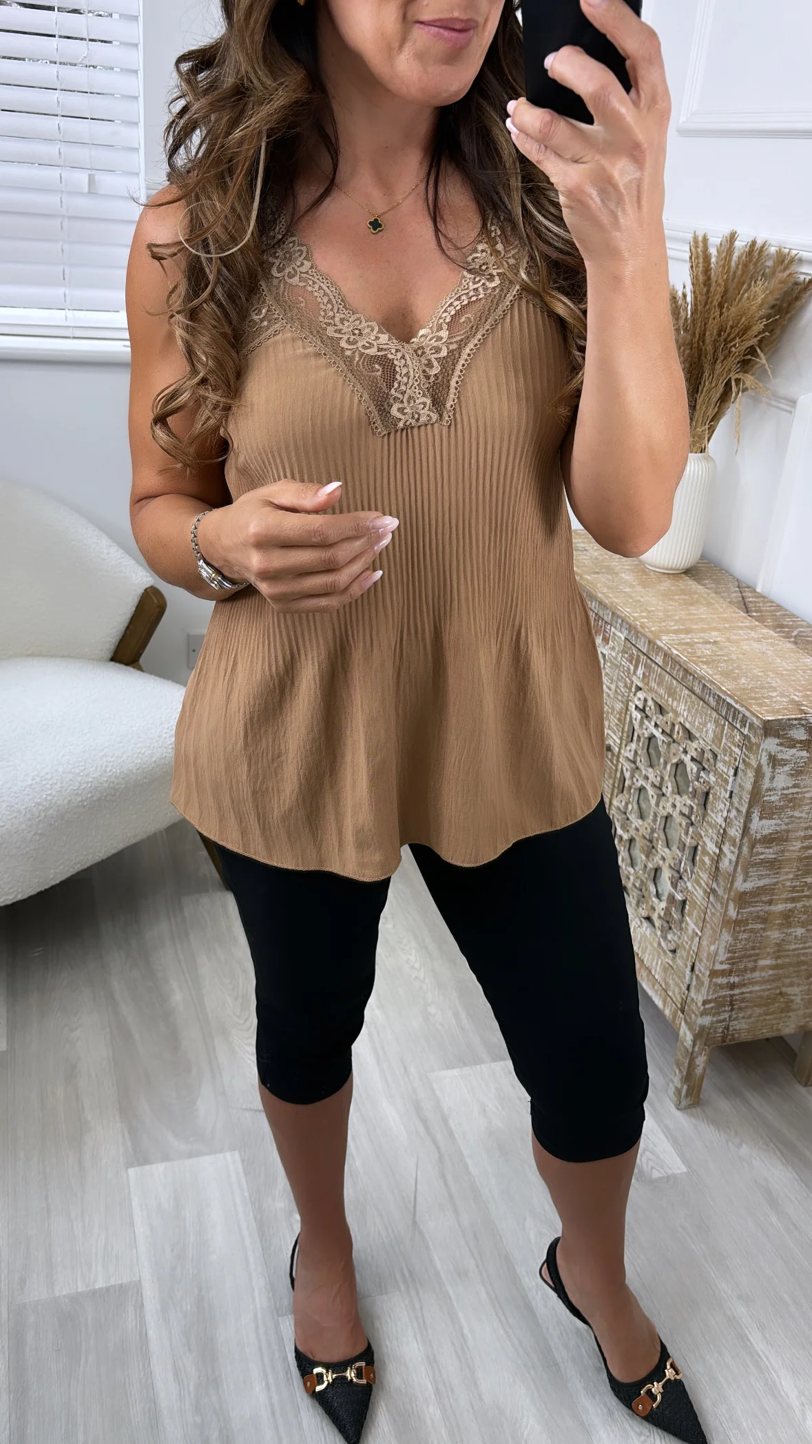 Lorraine Camel Lace Trim Cami - Image 5