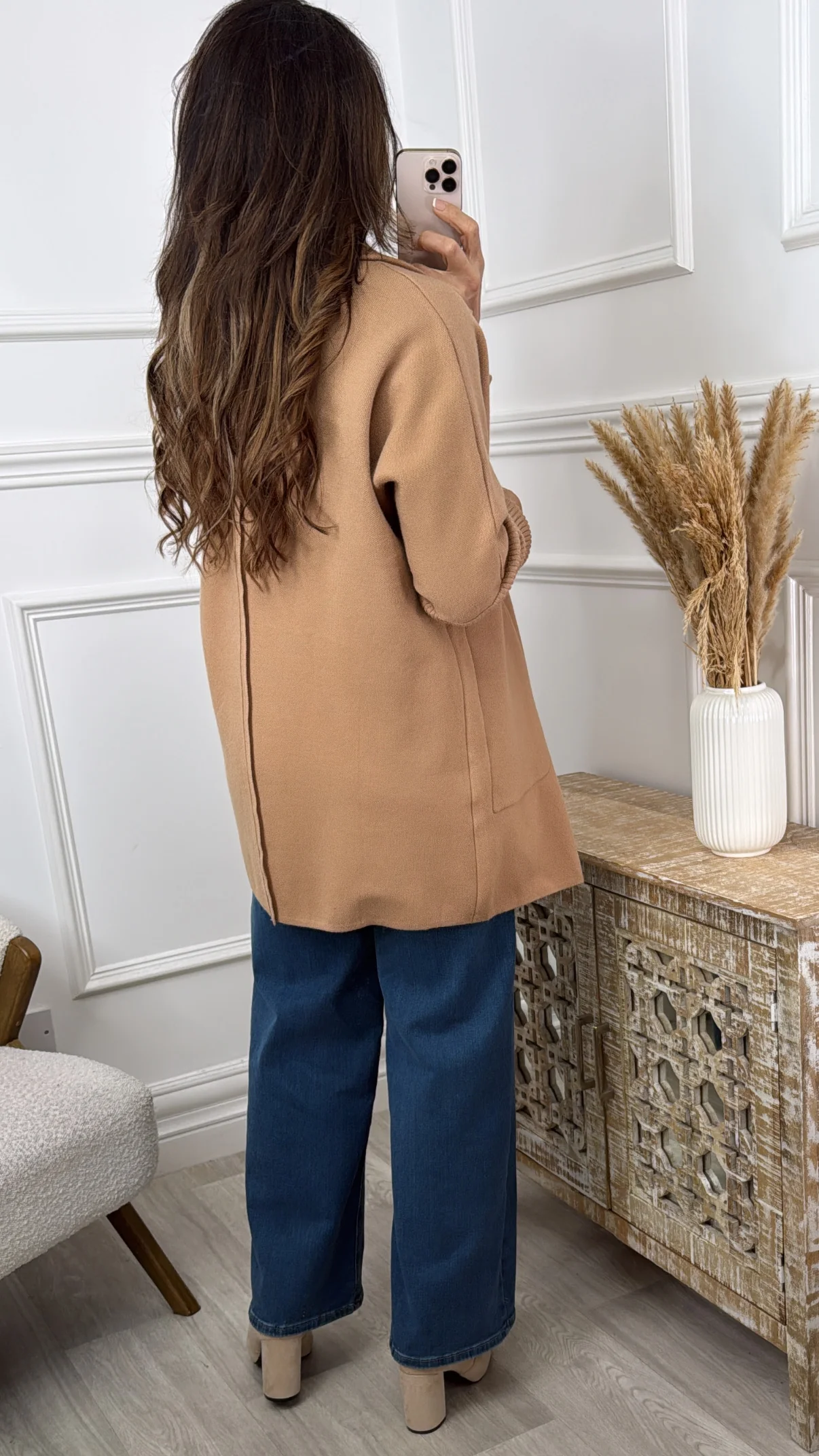 Madlena Camel Knit Sleeve Coat - Image 4