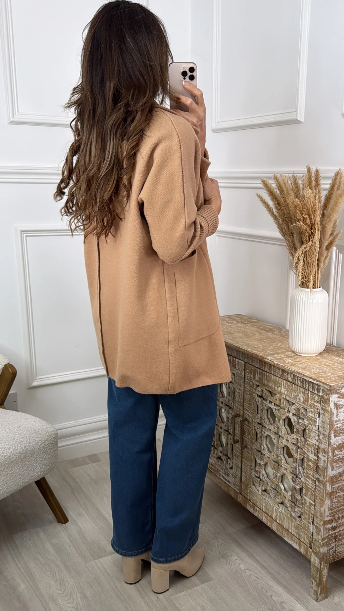 Madlena Camel Knit Sleeve Coat - Image 5