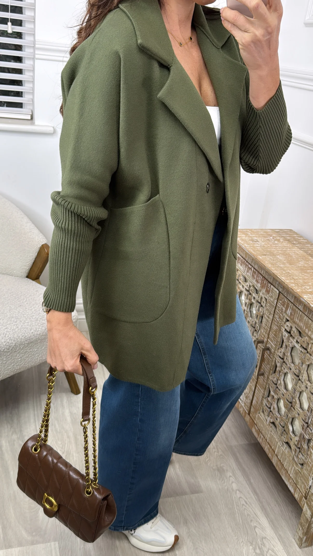Madlena Khaki Knit Sleeve Coat - Image 5