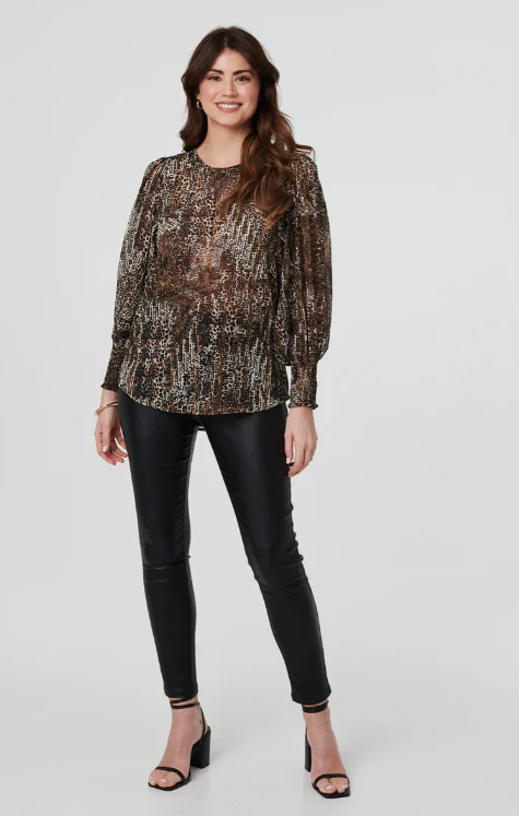 Maeve Beige Animal Print Mesh Blouse - Image 7
