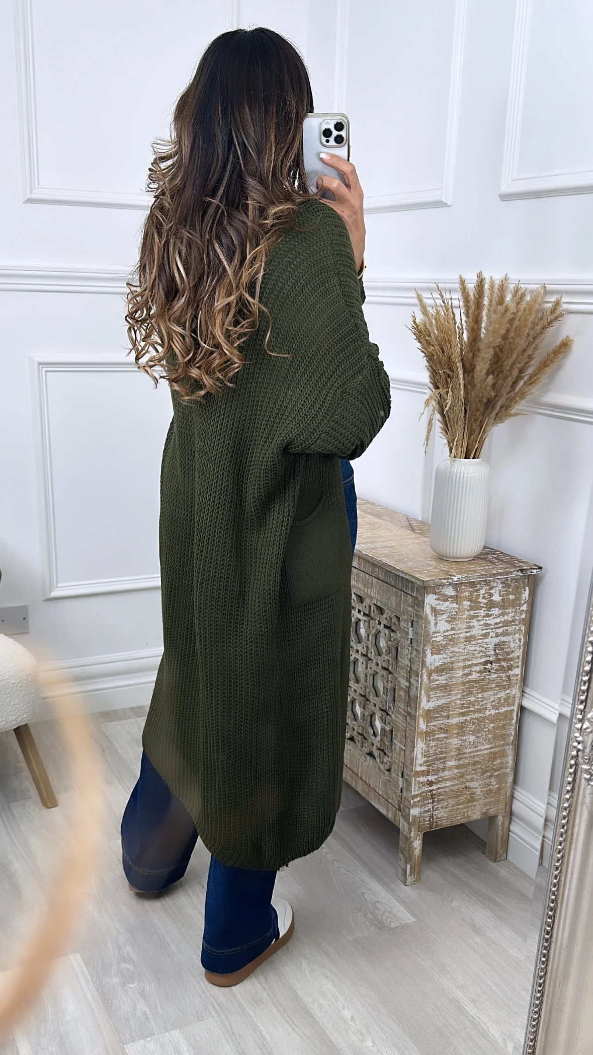 Margaret Khaki Longline Cardigan - Image 3