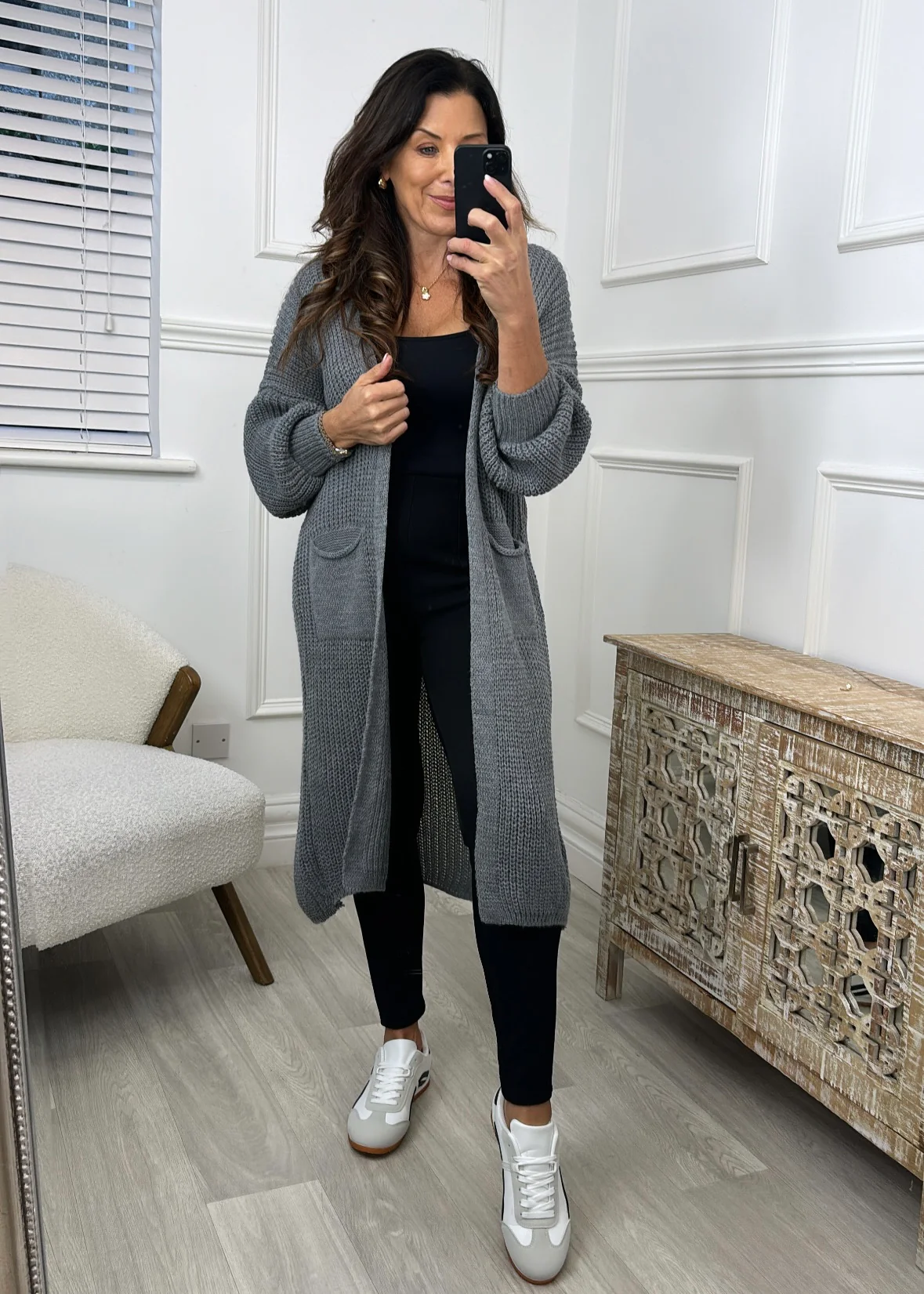 Margaret Dark Grey Longline Cardigan - Image 2