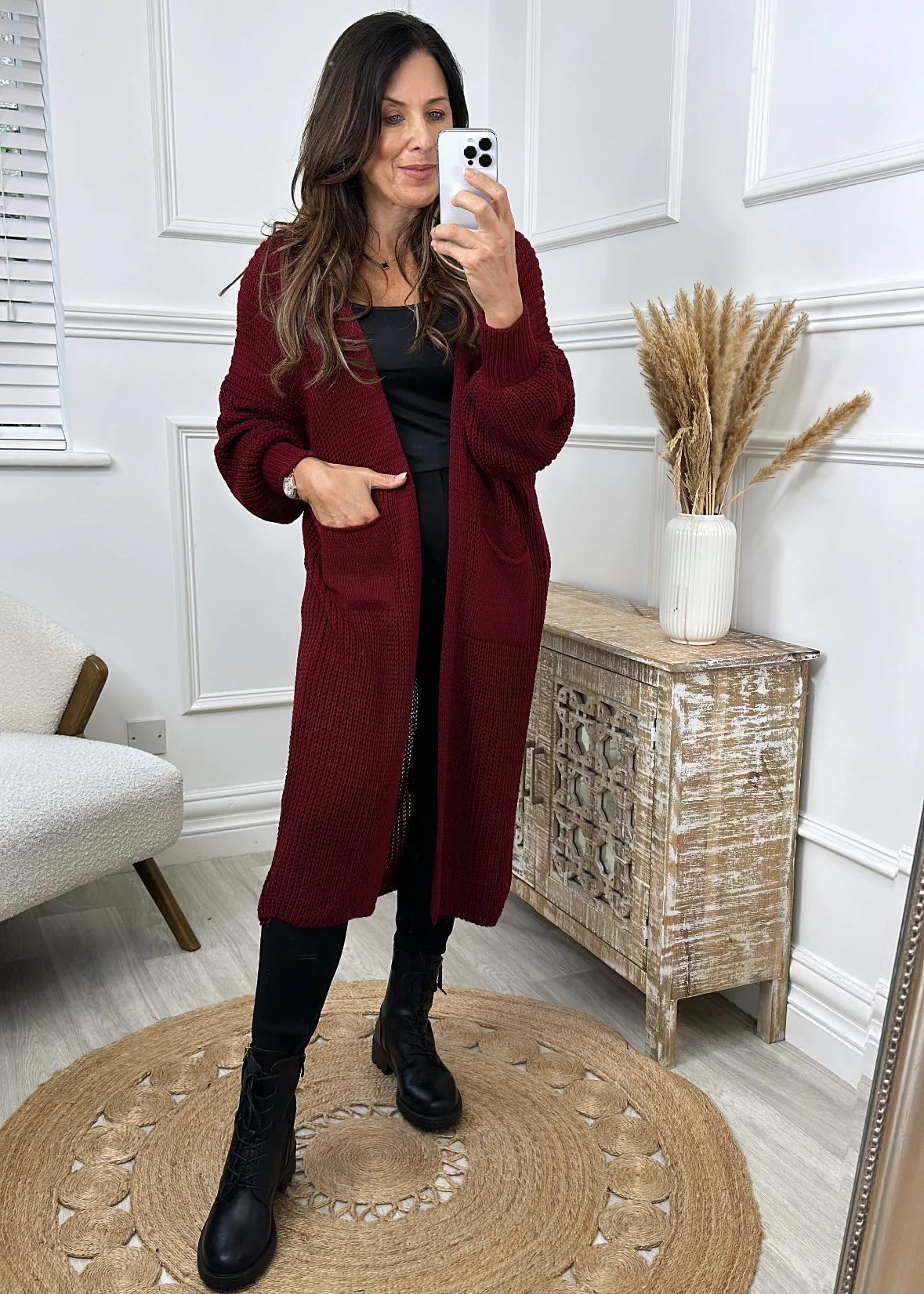 Margaret Wine Longline Cardigan - Image 3