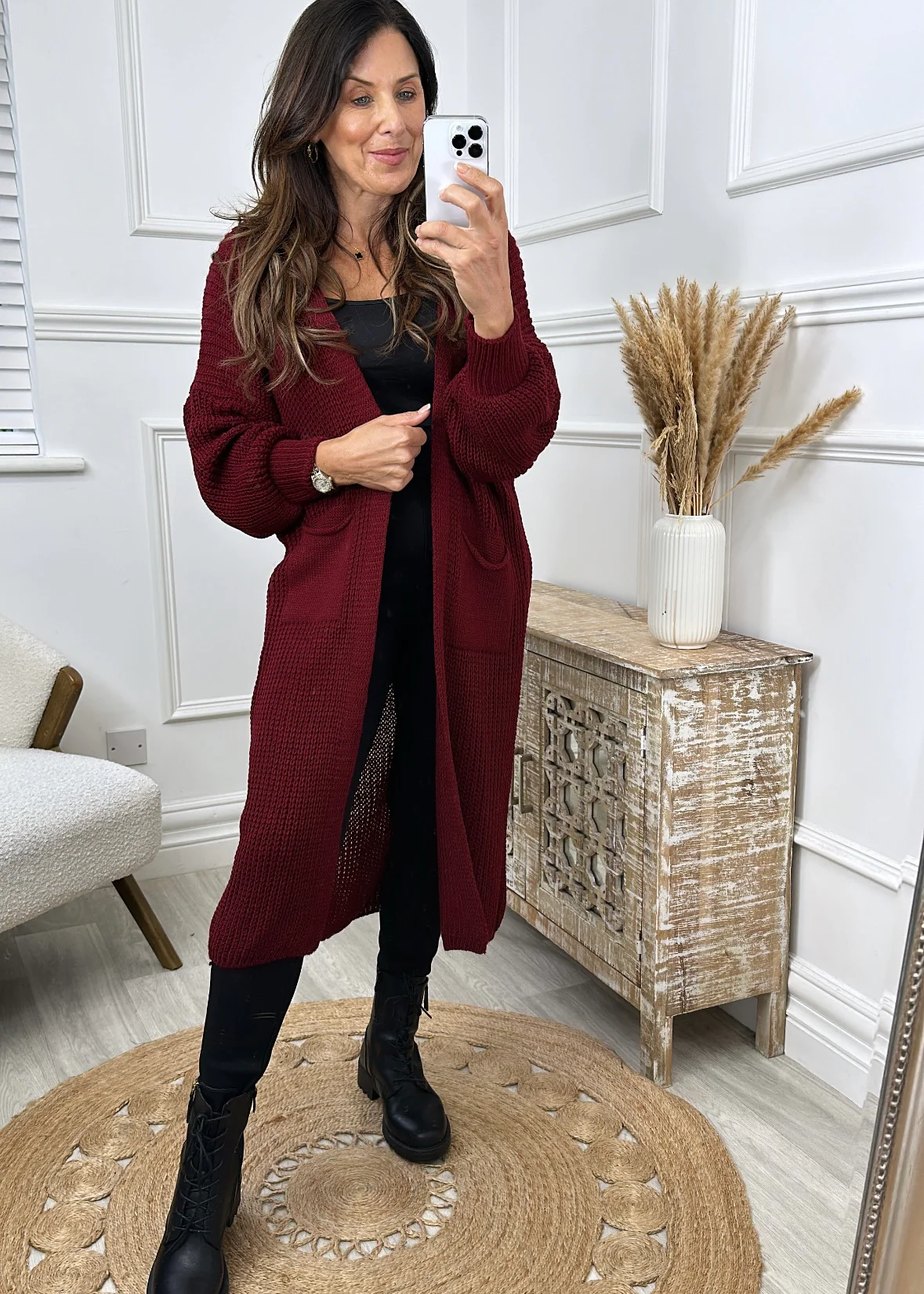 Margaret Wine Longline Cardigan - Image 4