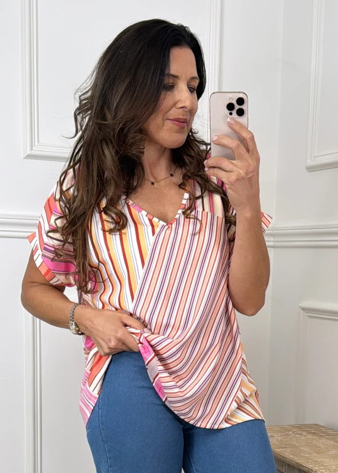 Marian Pink Abstract Stripe Top