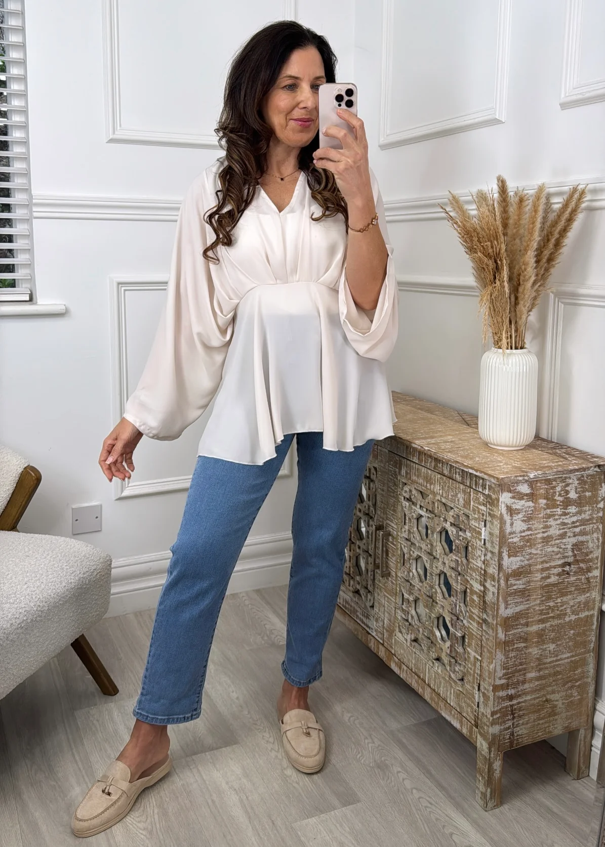 Marissa Beige Cape Sleeve Blouse - Image 2